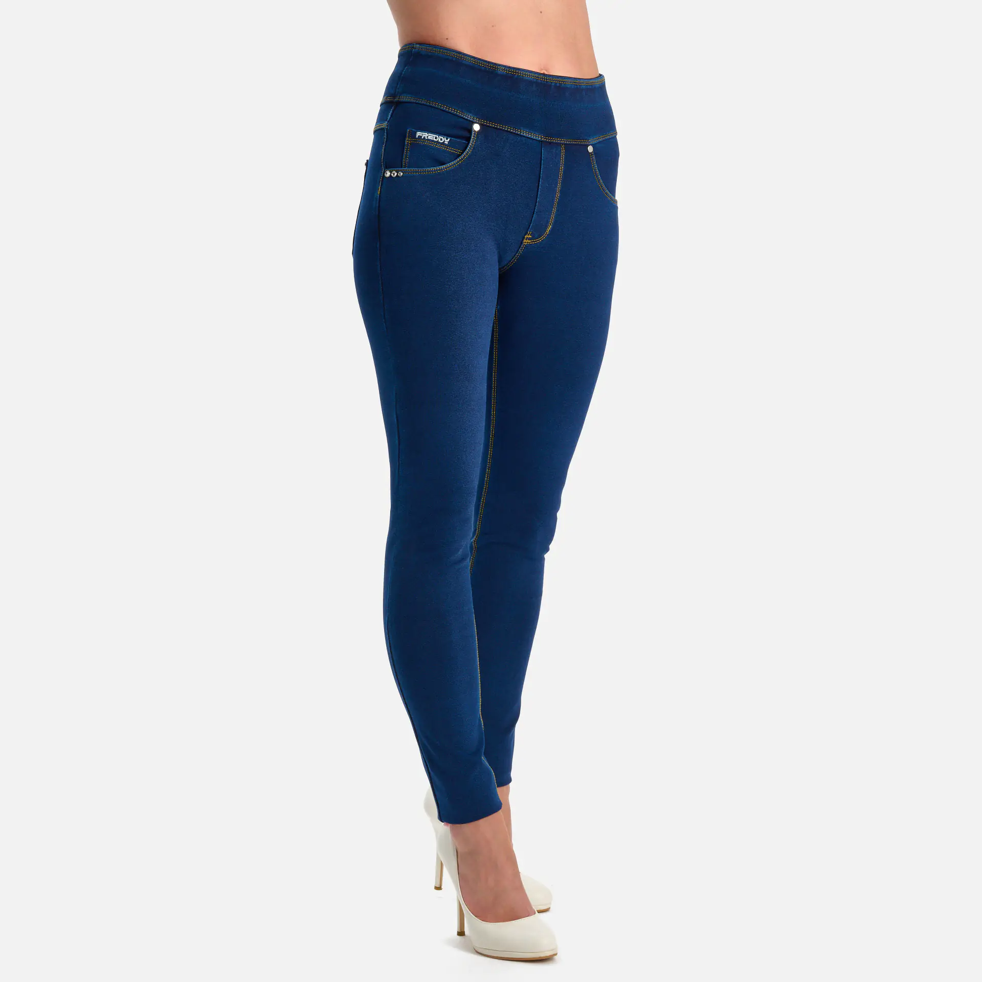 Freddy Skinny N.O.W. Meduim Waist Jeggings Dark Jeans/Yellow Seam